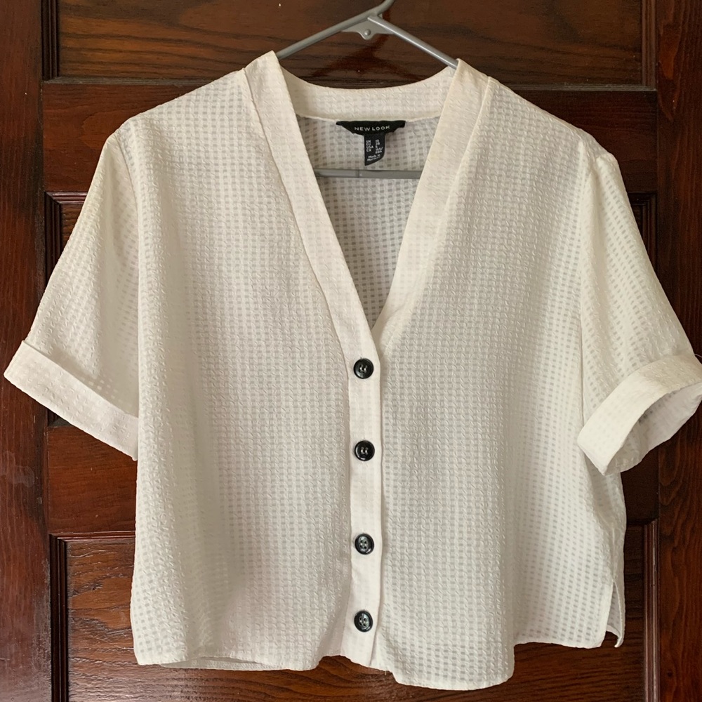 white cropped button up blouse